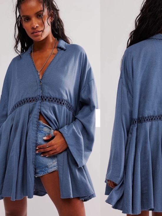 Free People Dresses & Skirts - FP Hazy Baby Blue Denim Mini Dress